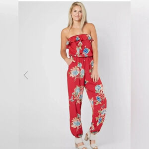 Buckle Angie Strapless Floral Jumpsuit Small‎